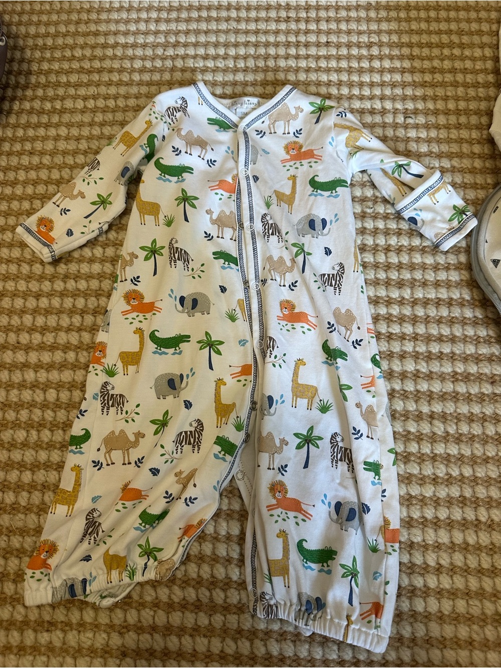 Kissy Kissy White Safari Animal Print Pajamas with Green and Orange Accents